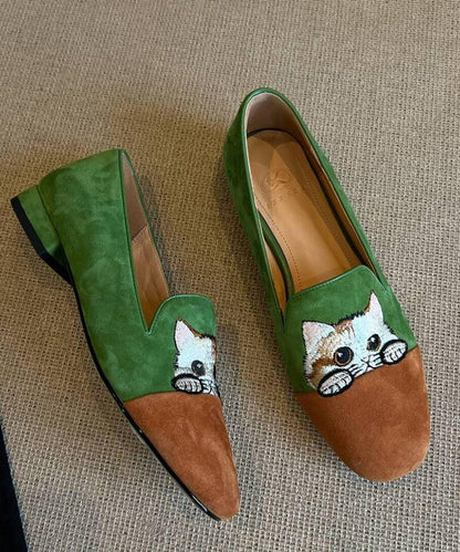 Beautiful Splicing Penny Loafers Brown Suede Embroidered YC015 ABC