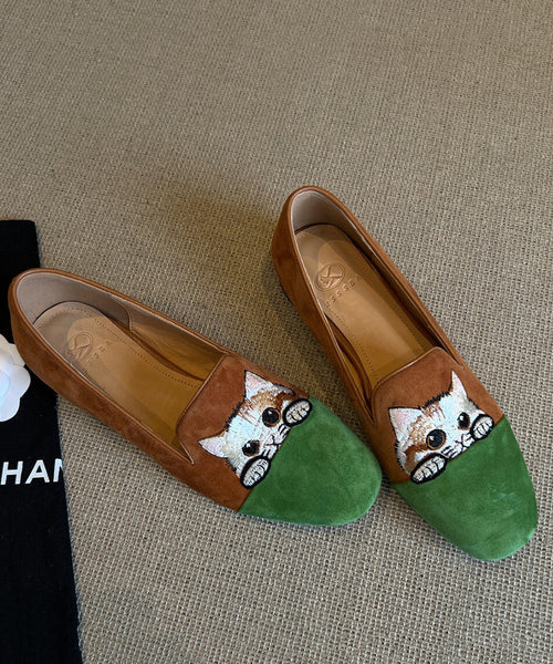Beautiful Splicing Penny Loafers Brown Suede Embroidered YC015 ABC
