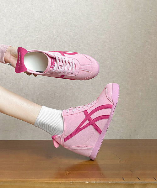 Splicing High Wedge Heels Leather Faux Shoes Beautiful Pink FashionChic