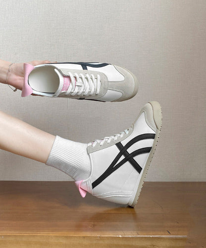 Splicing High Wedge Heels Leather Faux Shoes Beautiful Pink FashionChic