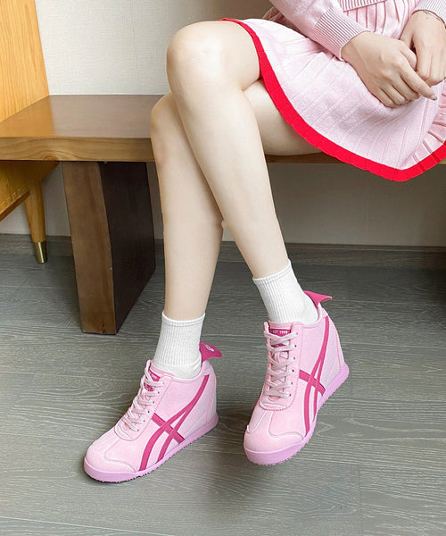 Splicing High Wedge Heels Leather Faux Shoes Beautiful Pink FashionChic