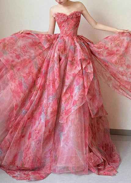 Large Waist Exra Beautiful Hem High Chiffon Strapless Print FashionChic