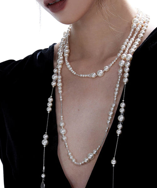 Beautiful White Alloy Pearl Crystal Gratuated Bead Necklace YR003 ABC
