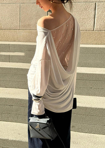 Tulle Patchwork Shirt Beautiful Top Summer Backless White FashionChic