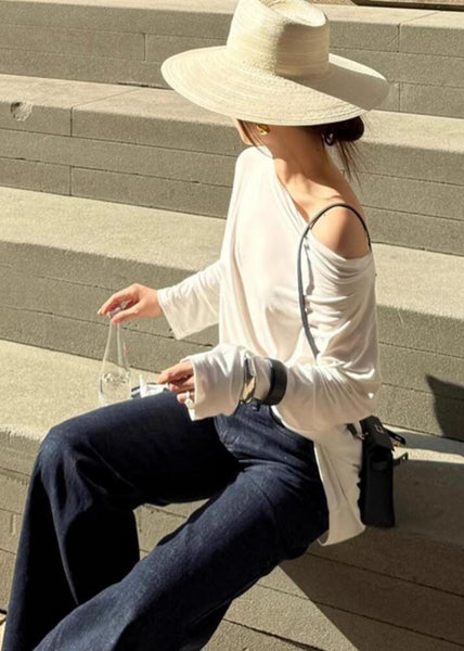 Tulle Patchwork Shirt Beautiful Top Summer Backless White FashionChic