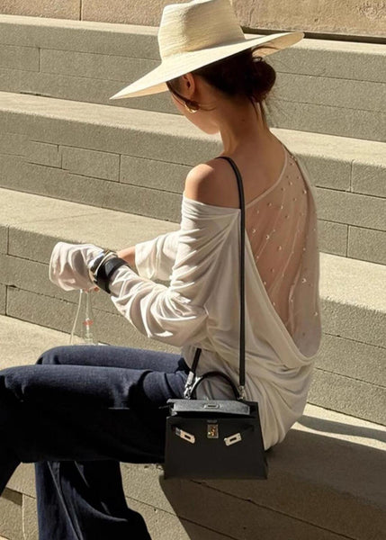 Tulle Patchwork Shirt Beautiful Top Summer Backless White FashionChic