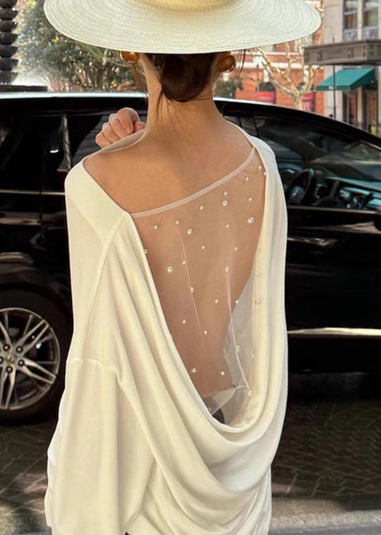 Tulle Patchwork Shirt Beautiful Top Summer Backless White FashionChic