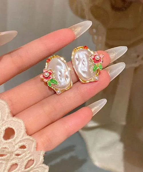 Stud Beautiful Earrings White Pearl Alloy Copper Asymmetrical FashionChic