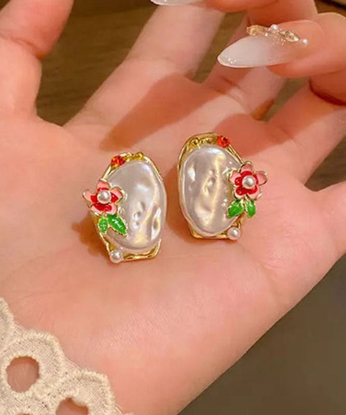 Stud Beautiful Earrings White Pearl Alloy Copper Asymmetrical FashionChic