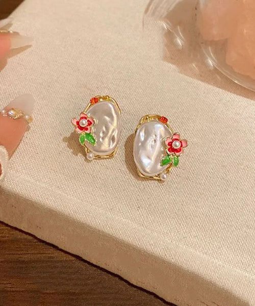 Stud Beautiful Earrings White Pearl Alloy Copper Asymmetrical FashionChic