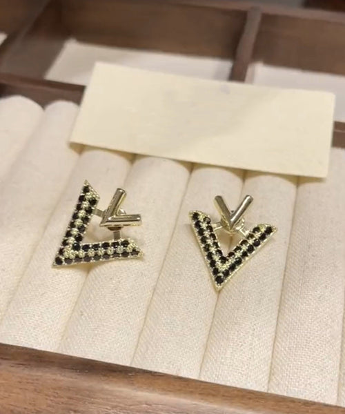 Beautiful White Copper Zircon Graphic V Shape Stud Earrings YX021 ABC
