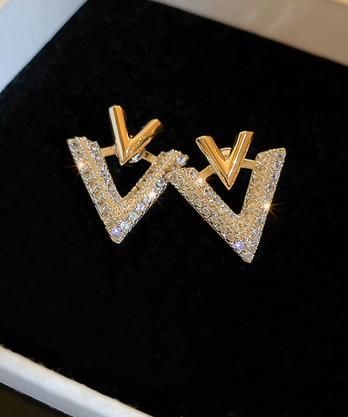 Beautiful White Copper Zircon Graphic V Shape Stud Earrings YX021 ABC