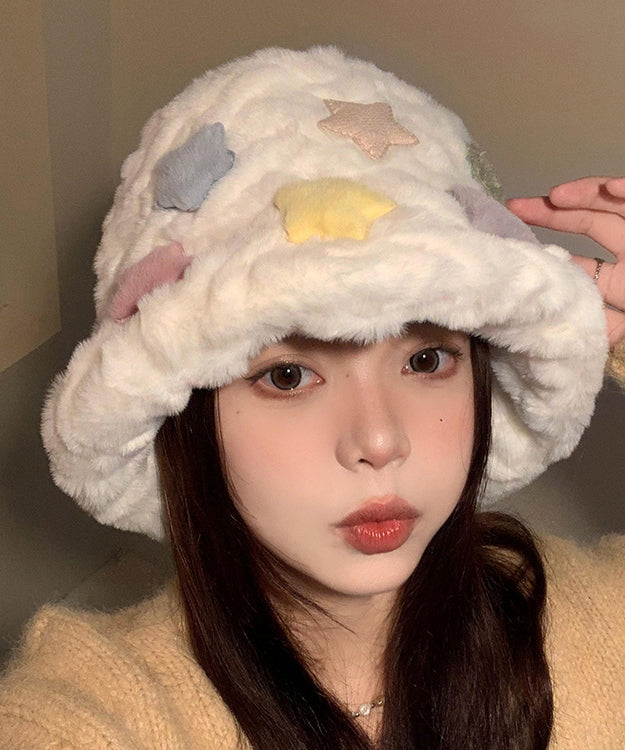 Beautiful White Patch Thick Warm Faux Fur Bucket Hat RS005 ABC