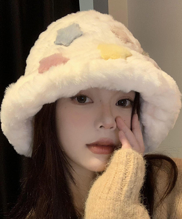 Beautiful White Patch Thick Warm Faux Fur Bucket Hat RS005 ABC