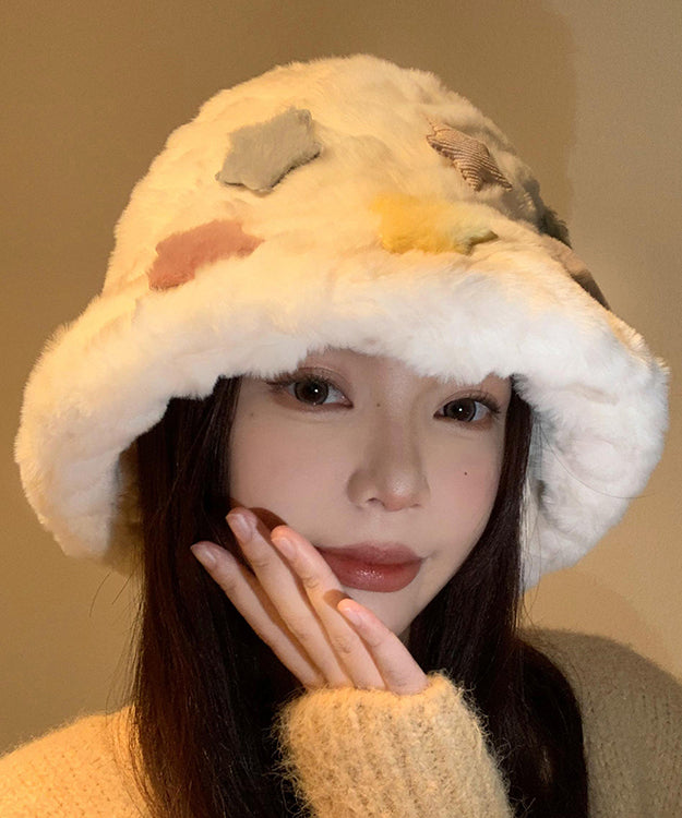 Beautiful White Patch Thick Warm Faux Fur Bucket Hat RS005 ABC