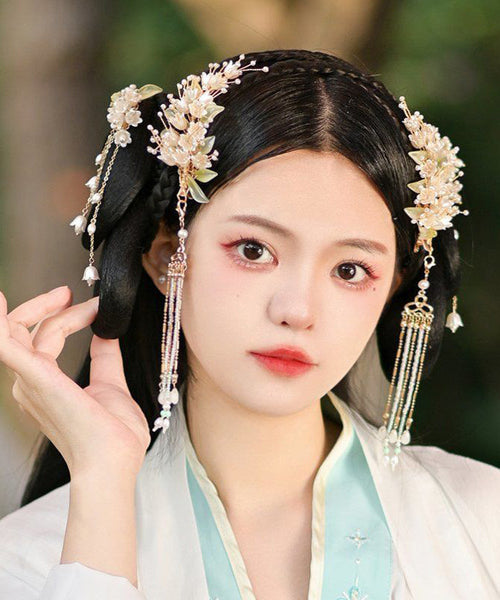 Beautiful White Pearl Resin Coloured Glaze Tassel Hairpin AB1064 Genistyle Shop