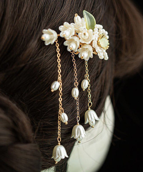 Beautiful White Pearl Resin Coloured Glaze Tassel Hairpin AB1064 Genistyle Shop