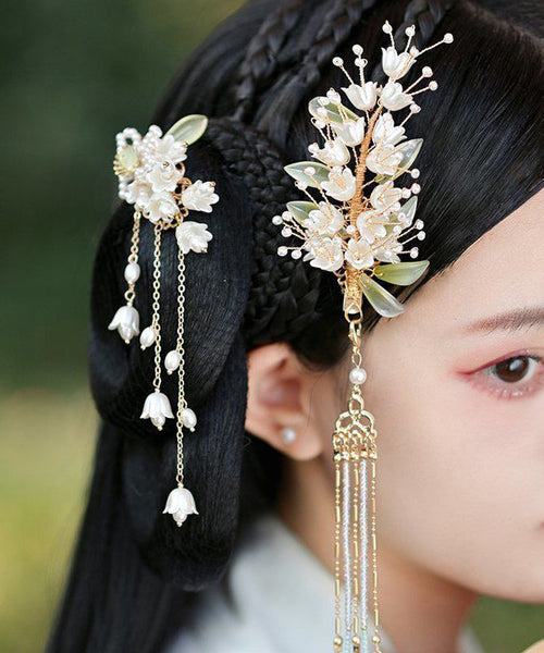 Beautiful White Pearl Resin Coloured Glaze Tassel Hairpin AB1064 Genistyle Shop