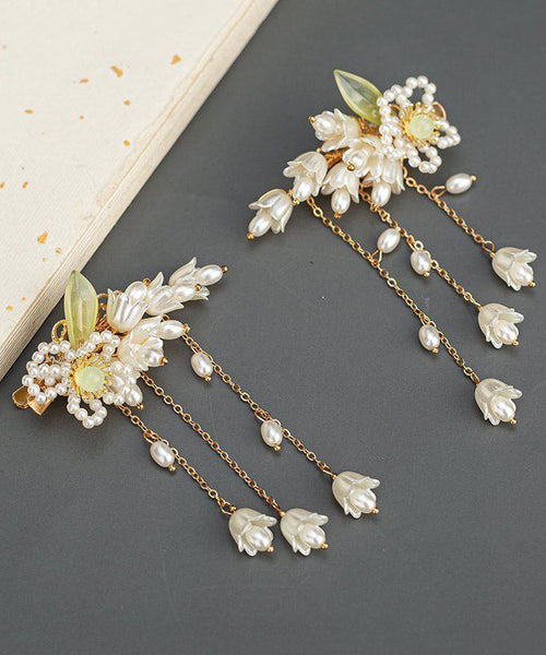 Beautiful White Pearl Resin Coloured Glaze Tassel Hairpin AB1064 Genistyle Shop