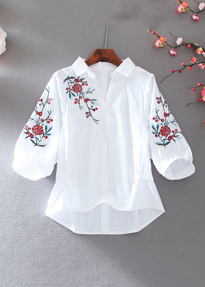 Beautiful White Peter Pan Collar Embroidered Top Summer VV031 HS-HTP240627