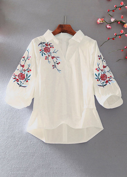 Beautiful White Peter Pan Collar Embroidered Top Summer VV031 HS-HTP240627