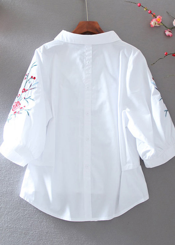 Beautiful White Peter Pan Collar Embroidered Top Summer VV031 HS-HTP240627