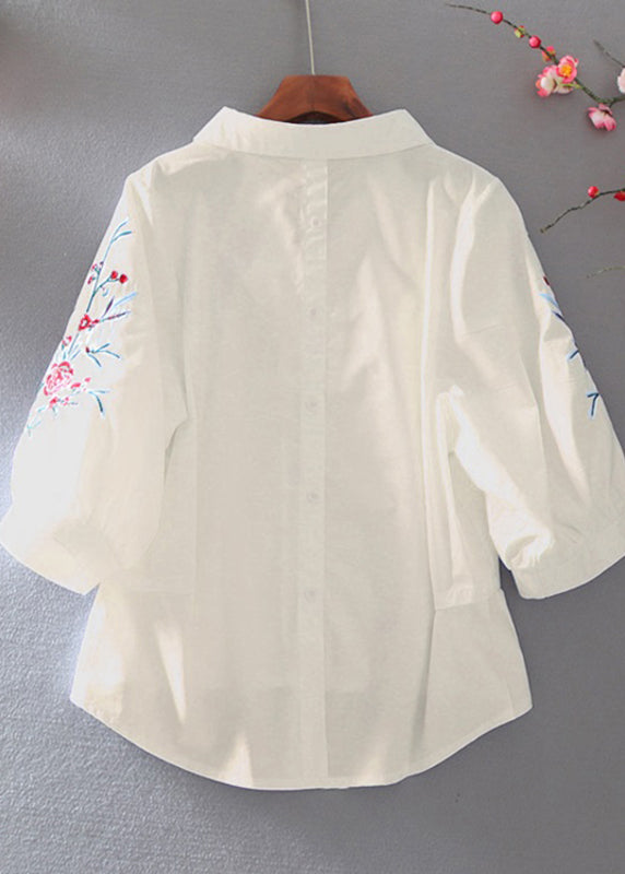 Beautiful White Peter Pan Collar Embroidered Top Summer VV031 HS-HTP240627