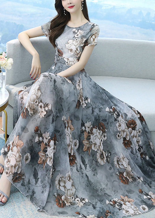 Beautiful White Print Exra Large Hem Chiffon Vacation Dresses Summer OO043 OM-CS240814