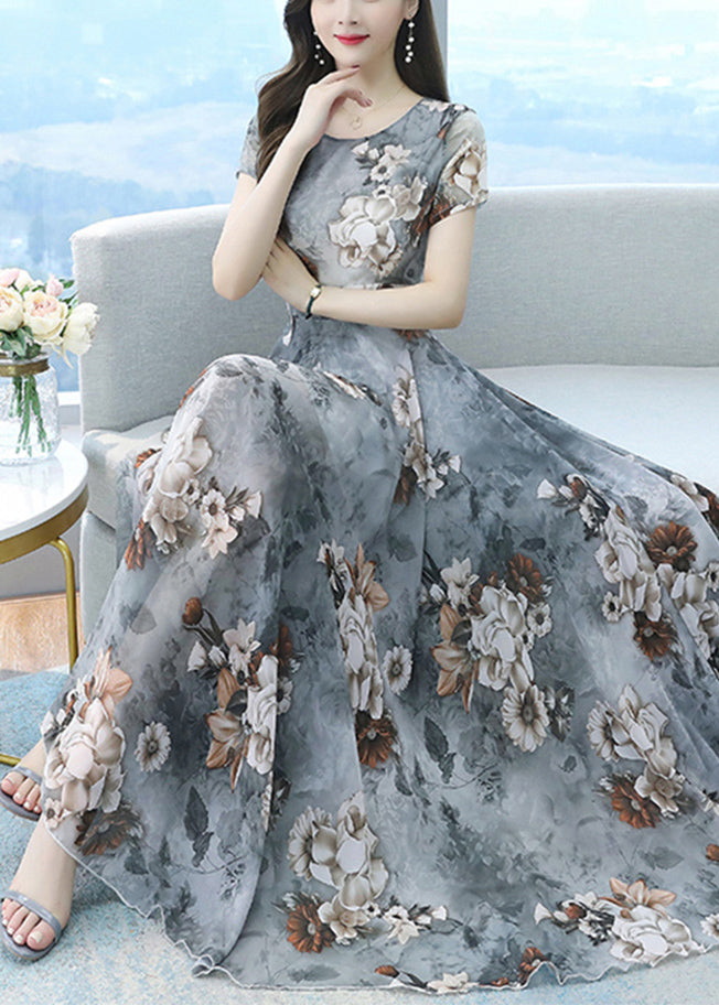 Beautiful White Print Exra Large Hem Chiffon Vacation Dresses Summer OO043 OM-CS240814