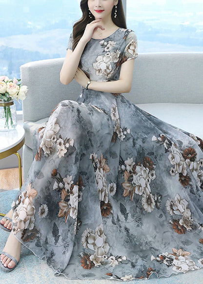 Beautiful White Print Exra Large Hem Chiffon Vacation Dresses Summer OO043 OM-CS240814