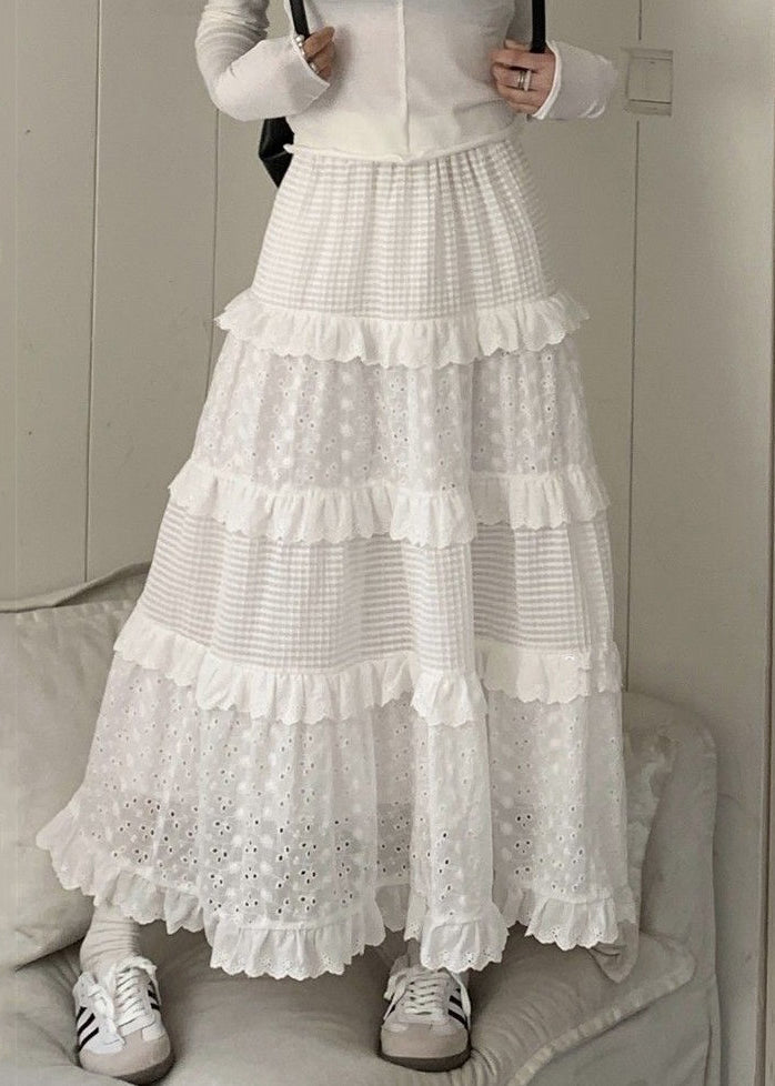 Beautiful White Ruffled Hollow Out Cotton Skirts Summer GH1091 Ada Fashion