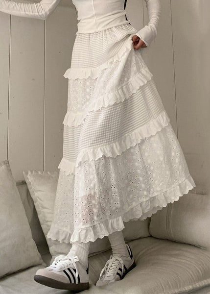 Beautiful White Ruffled Hollow Out Cotton Skirts Summer GH1091 Ada Fashion