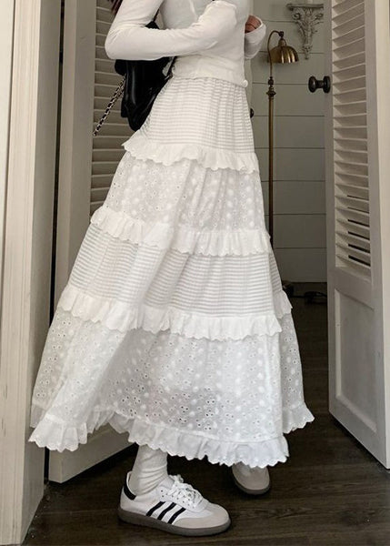 Beautiful White Ruffled Hollow Out Cotton Skirts Summer GH1091 Ada Fashion