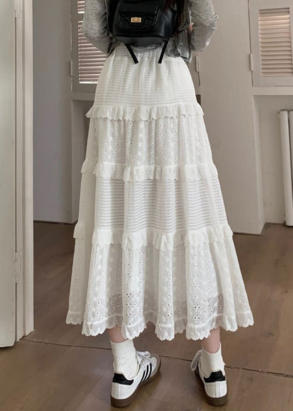 Beautiful White Ruffled Hollow Out Cotton Skirts Summer GH1091 Ada Fashion