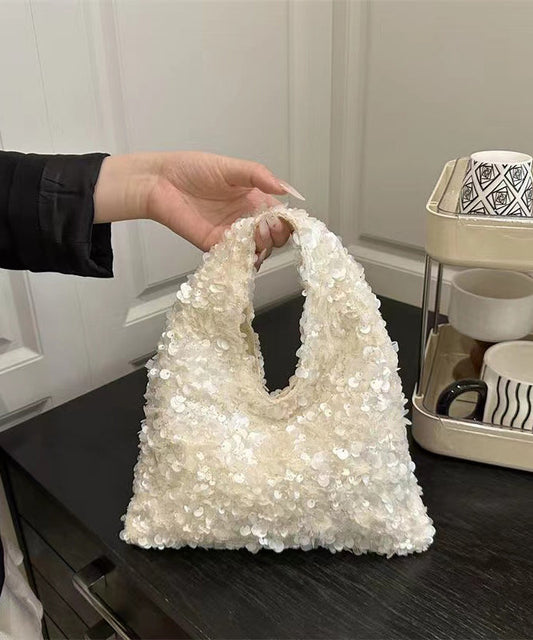 Sequins Tote Womens White Beautiful Handbag FashionChic