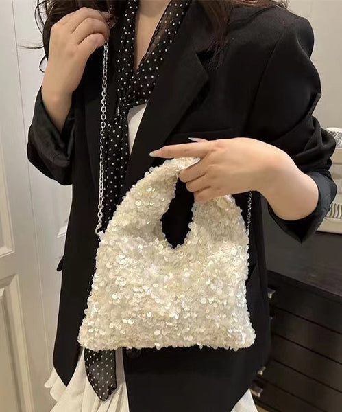 Sequins Tote Womens White Beautiful Handbag FashionChic