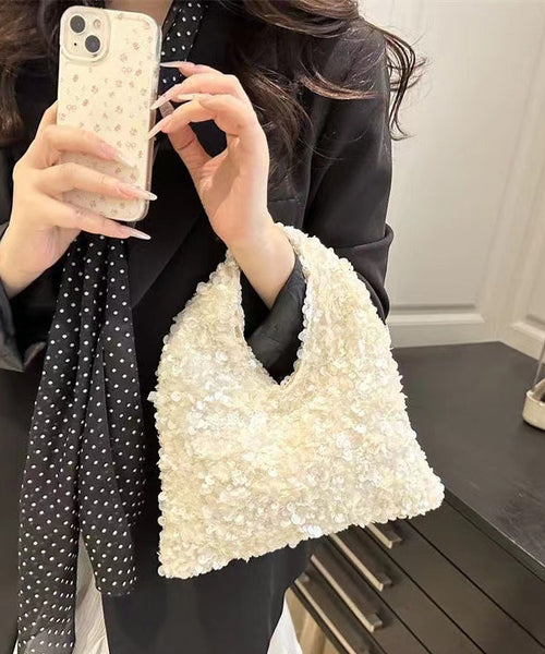 Sequins Tote Womens White Beautiful Handbag FashionChic