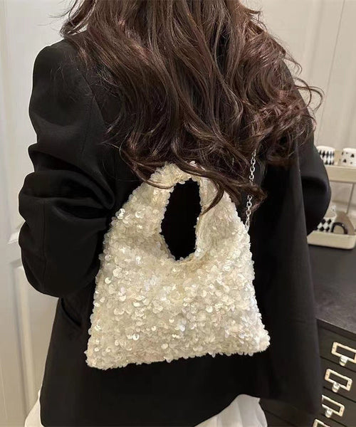 Sequins Tote Womens White Beautiful Handbag FashionChic