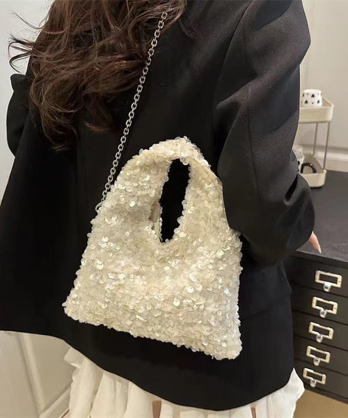 Sequins Tote Womens White Beautiful Handbag FashionChic