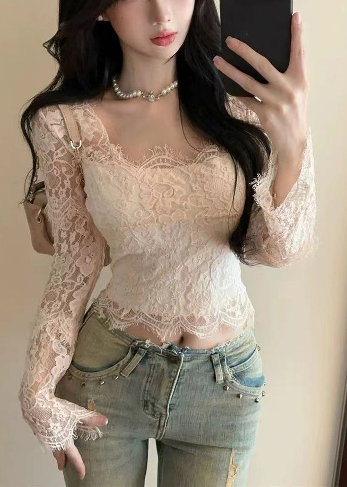 Beautiful White Square Collar Silm Fit Lace Tops Spring YP024 ABC