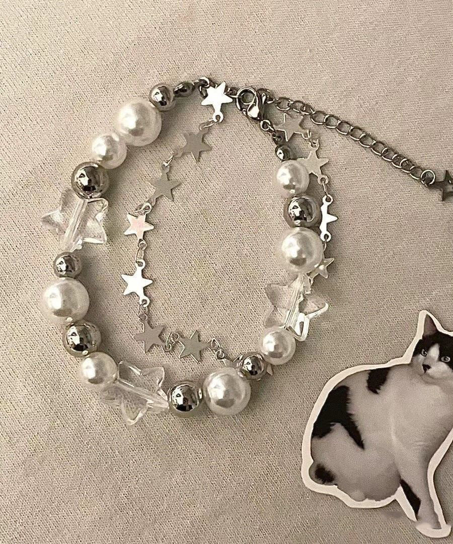 Stainless Steel Pearl Double-Layer Beautiful Charm Star White FashionChic