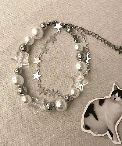 Stainless Steel Pearl Double-Layer Beautiful Charm Star White FashionChic