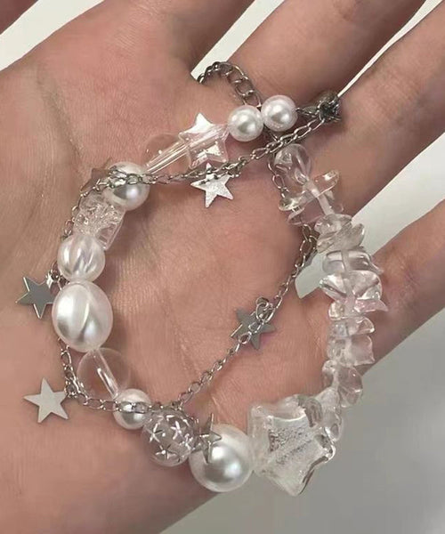 Stainless Steel Pearl Double-Layer Beautiful Charm Star White FashionChic