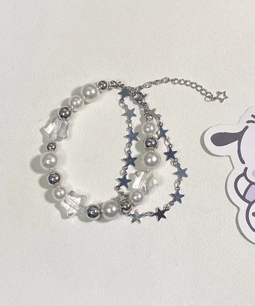 Stainless Steel Pearl Double-Layer Beautiful Charm Star White FashionChic