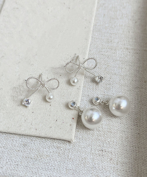 Earrings White Sterling Bow Alloy Drop Beautiful Pearl Silver FashionChic