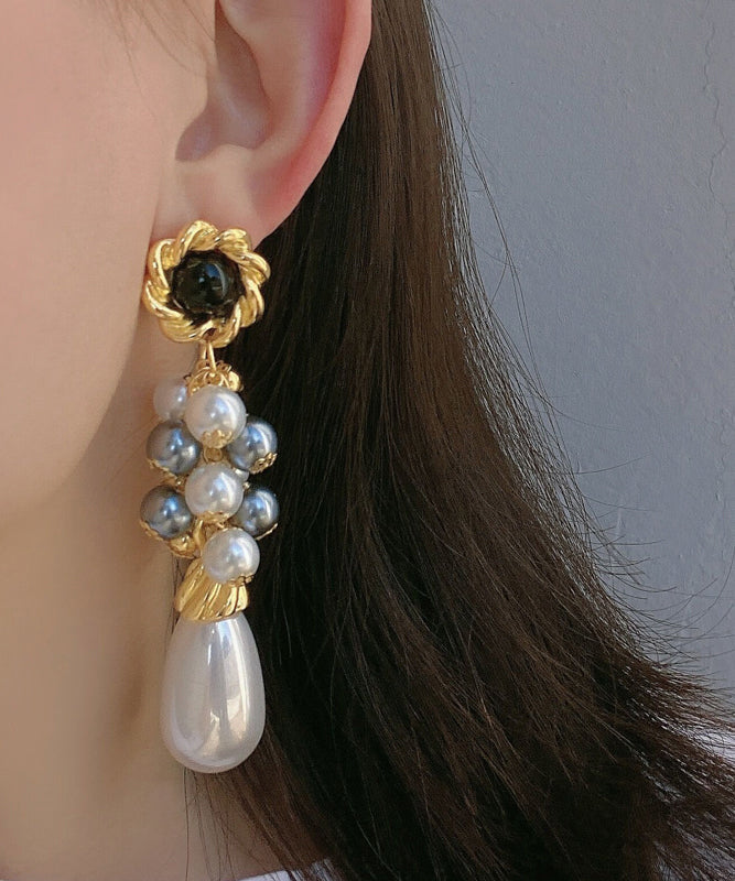 Beautiful White Sterling Silver Alloy Pearl Drop Earrings QZ012 JEW-EAR241023