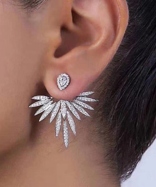 Beautiful White Sterling Silver Sunflower Zircon Stud Earrings MM084 JEW-EAR240620
