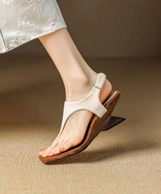 Beautiful White Thong Sandals Alien Heel Cowhide Leather OI001 shoe-JB240801