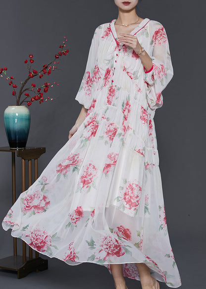 Beautiful White V Neck Print Chiffon Beach Dress Spring SD1029 Ada Fashion