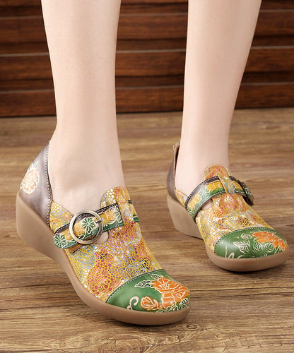 Beautiful Yellow Buckle Strap Embossed Wedge High Wedge Heels Shoes SL1009 Ada Fashion